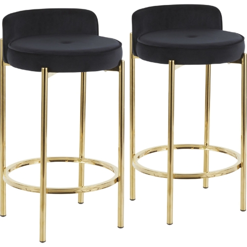 Chloe 26" Counter Stool in Black Velvet & Gold Metal (Set of 2)